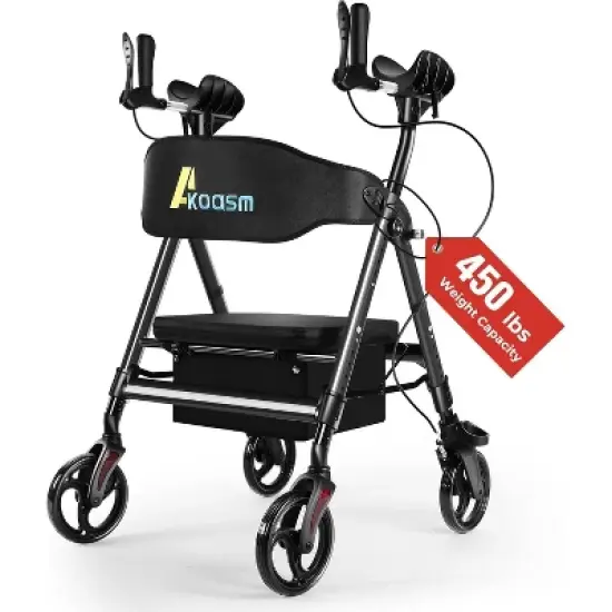 JUJABU Heavy-Duty Foldable Upright Rollator Walker for Seniors with Padded Seat, Adjustable Handles and All-Terrain Wheels image {9}