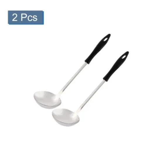 Unique Bargains Kitchen Stainless Steel Stew Spoons 10" x 2.7" Silver Tone Black 2 Pcs image {2}