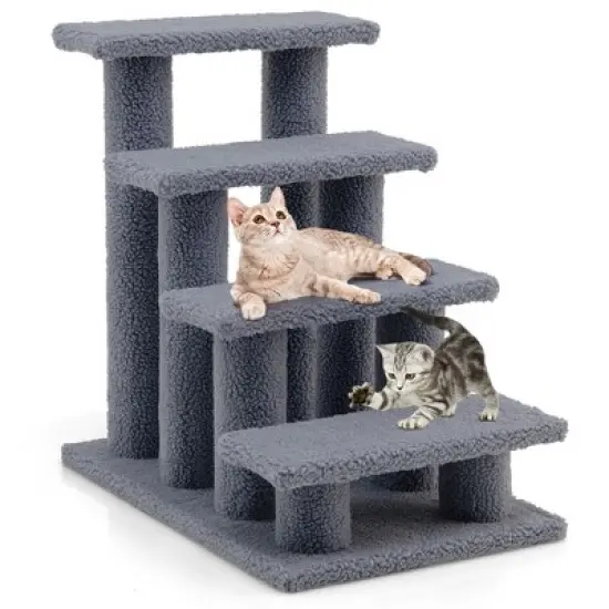 Tangkula 24" 4-Step Pet Stairs Carpeted Ladder Ramp 8 Scratching Post Cat Tree Climber image {10}