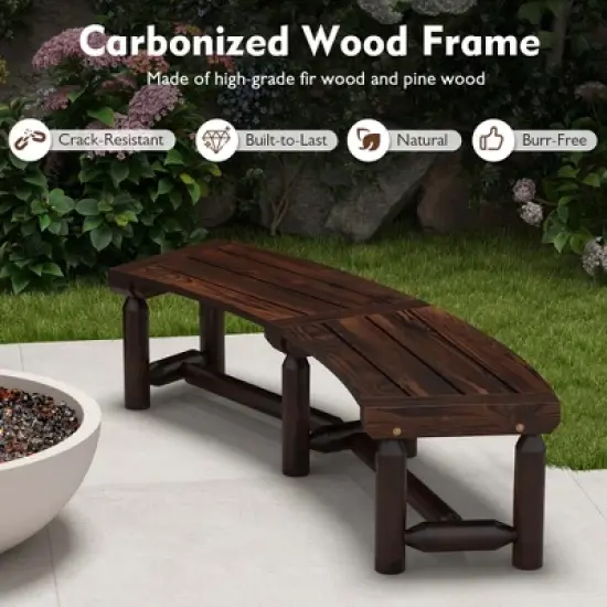 Costway Patio Curved Bench Carbonized Wood Dining Bench for Round Table 710 LBS Max Load image {5}