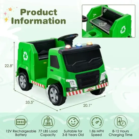 Costway 12V Recycling Garbage Truck Electric Ride On Toy Remote w/Recycling Accessories image {2}