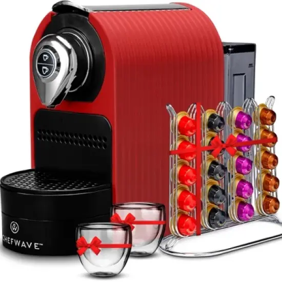 ChefWave Espresso Machine for Nespresso (Red), Capsule Holder, and Cups Bundle image {3}