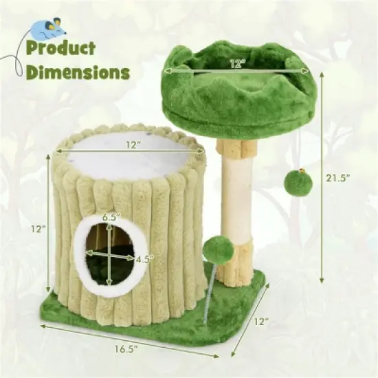 FURNIinspire Pet Tower Indoor Cat Tree Cat Tower Cozy Cat Apartment, Cat Condo with Sisal Grab Post, Shake Ball, Multicolored, 16.5"*12"*21.5" image {2}