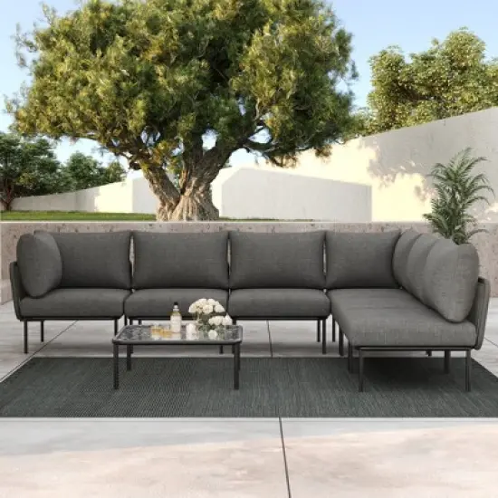 LayinSun 7 Pieces Rope Woven Patio Furniture Set, Modern Modular Sectional Sofa with Coffee Table and Upgrade Thickness Cushion image {7}