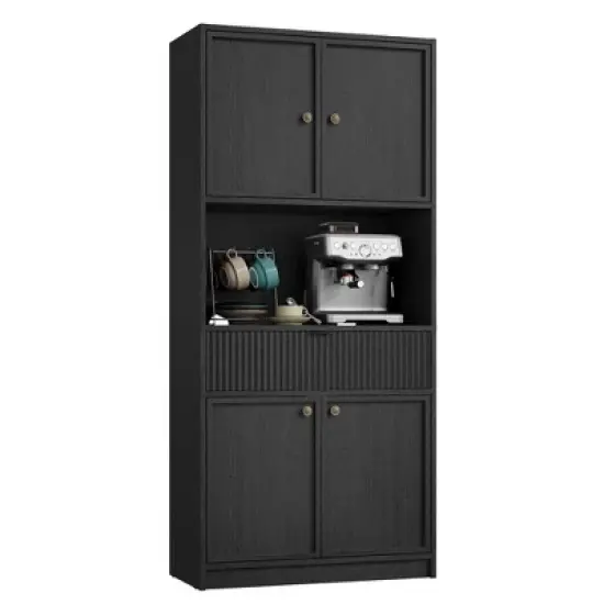 Kitchen Pantry Cabinet, 70" Tall Pantry Storage Cabinet with Countertop, Fluted Tall Cabinets with Doors and Drawer, Freestanding Cupboard image {8}