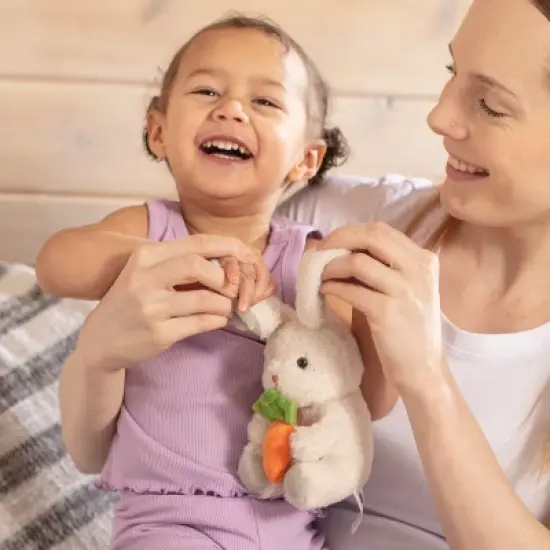 Easter Baby Plush Playset with Easter Basket, Bunny Holding Carrot, Easter Egg, and Squeaky Chicken, Sensory and Decorative Toys for Babies & Newborns image {5}