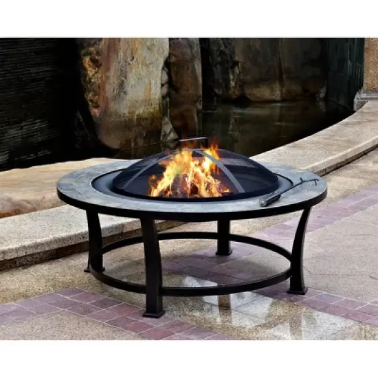 Wood Burning Fire Pit with Round Slate Table - AZ Patio Heaters image {2}