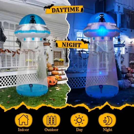 Angel Sar 8.8FT Halloween Inflatable UFO, Interactive Stand Inside Yard Decoration with LED Lights, for Indoor Outdoor Party Garden Decor image {3}