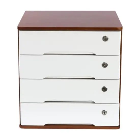 YIYIBYUS Wooden Desktop Storage Cabinet with 4 Lockable Drawers, Desk Organizer image {6}