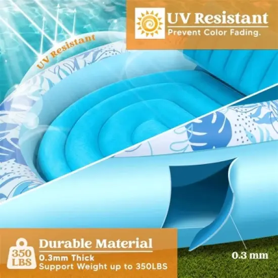 Sloosh Pool Float Pool Tanning Inflatable Float Bed with Pillow, Suntan Tub Floatie Raft Tanning Pool for Adult Oval XL Size Pool Lounge image {4}