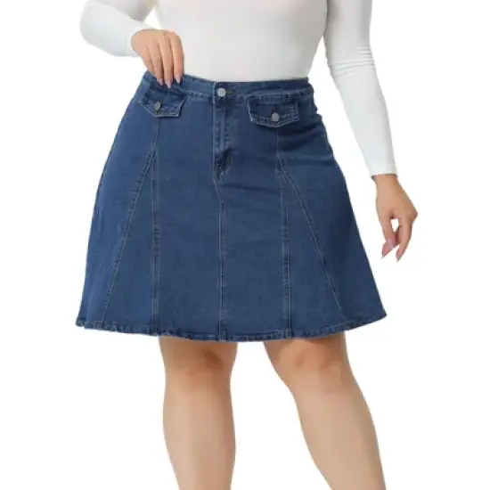 Agnes Orinda Women's Plus Size Denim Casual A-line Jean Buttons Decor Faux Pockets Mini Skirts image {5}