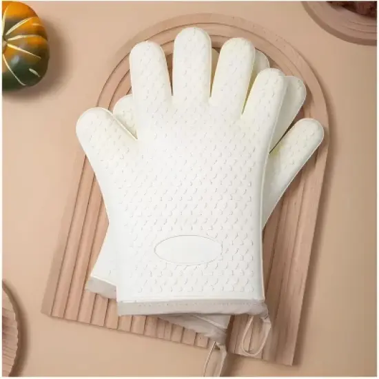 Kitcheniva Silicone Oven Mitts Set Heat Resistant, Beige image {1}