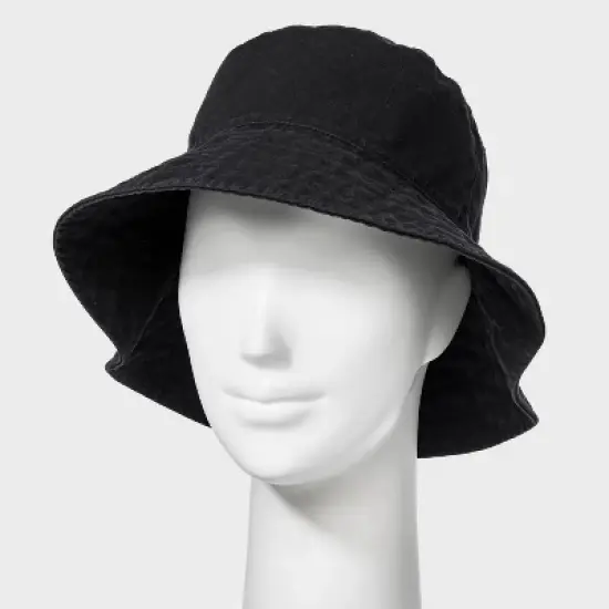 Reversible Bucket Hat - Universal Thread&trade; Black: Cotton, Midweight Fabric, Pull-On, Solid Pattern, One Size, Hand Wash image {1}