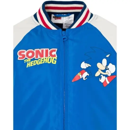 SEGA Sonic the Hedgehog French Terry Zip Up Varsity Bomber Jacket Satin Lining Little Kid to Big Kid image {3}