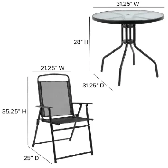 Flash Furniture Nantucket 6 Piece Patio Garden Set with Table, Umbrella and 4 Folding Chairs image {9}