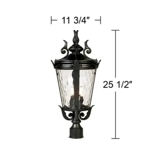 John Timberland Casa Marseille Vintage Outdoor Post Light Textured Black Scroll 25" Clear Hammered Glass for Exterior Barn Deck House Porch Yard Home image {4}
