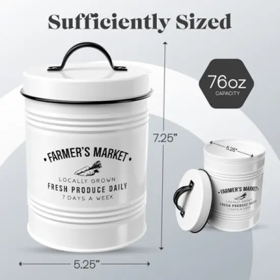 Amici Home Farmers Market Metal Canister, White Round Ribbed Storage Bin with Handle Lid - Decorative Kitchen Organizer - 76 Oz image {6}