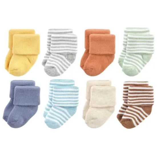 Hudson Baby Infant Boys Cotton Rich Newborn and Terry Socks, Soft Earth Tone Stripes image {6}