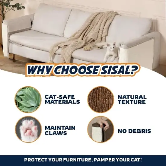 Panther Armor Sisal Cat Couch Protector Guard, Prevents Cat Scratching Furniture, Durable Furniture Protectors, Beige, Right Arm image {2}