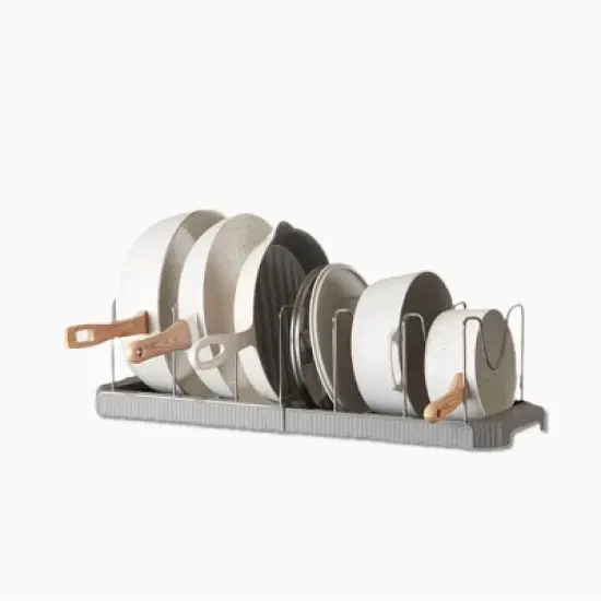 Fortune Candy Retractable Cabinet Organizer Rack, Pot Lid Holder with 6 Adjustable Dividers for Cutting Boards, Pans, and Kitchen Storage image {12}