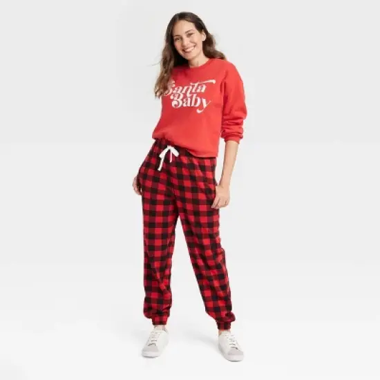 Women's Christmas Check Graphic Joggers - Red image {2}