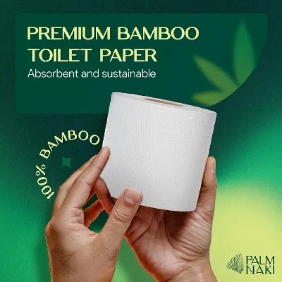 Palm Naki Bamboo Toilet Paper 3-Ply, 300 Sheets/Roll, Strong & Gentle, Tree-Free Septic-Safe image {1}