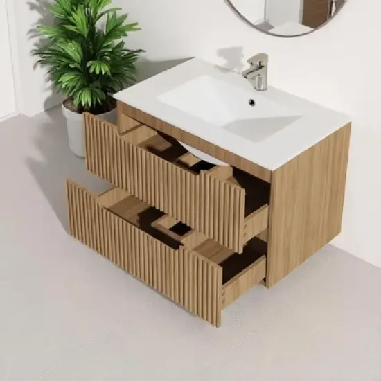 30" Wall-Mounted Bathroom Vanity Cabinet with 2 Soft-Close Drawers,Floating Design &acirc;&acirc;&sbquo;?Sink, Faucet & Drain Not Included image {1}