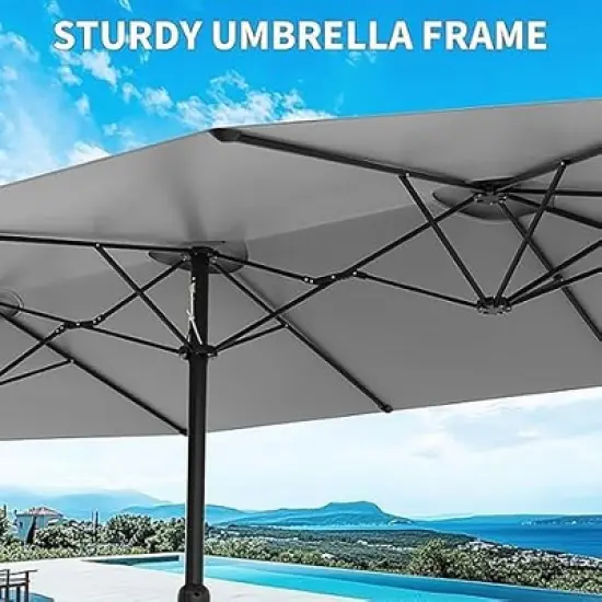 13ft Double-Sided Patio Umbrella, UV99% Protection, Fade-Resistant Outdoor Market Umbrella with Crank Handle, Alloy Steel Frame (No Base Included) image {3}