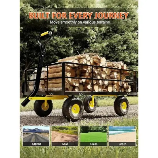 Heavy Duty Garden Wagon Cart with 10" All-Terrain Tires, 2-in-1 Convertible Steel Utility Cart Removable Mesh Sides, 180&deg; Swivel Handle for Yard/Lawn image {2}