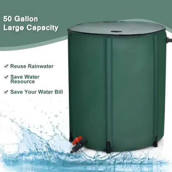 Costway 53 Gallon Portable Rain Barrel Water Collector Collapsible Tank w/Spigot Filter image {4}