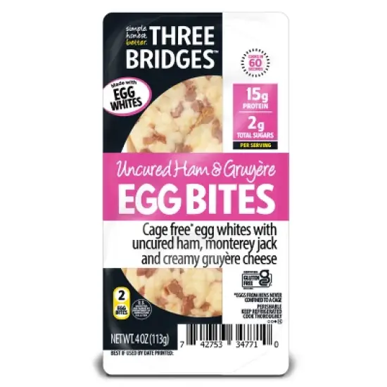 Three Bridges Ham and Gruyere Egg Bites - 2pk/4oz image {1}