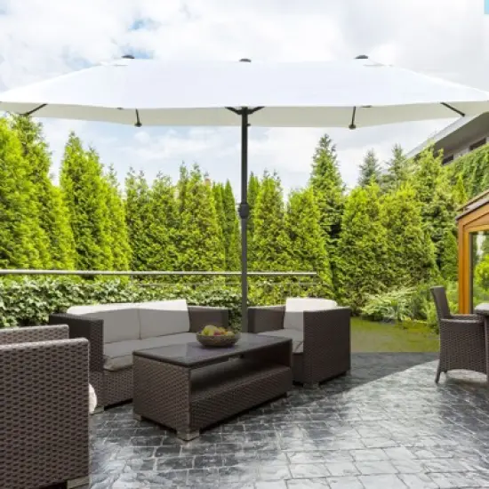 CAVINAS 15 FT Extra-Large Patio Umbrella (Base Included) Steel Frame Sombrillas Para Patio Shade for Poolside, Backyard, Beige image {5}