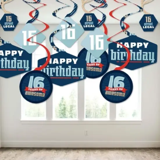 Big Dot of Happiness Boy 16th Birthday - Sweet Sixteen Birthday Party Hanging Decor - Party Decoration Swirls - Set of 40 image {2}