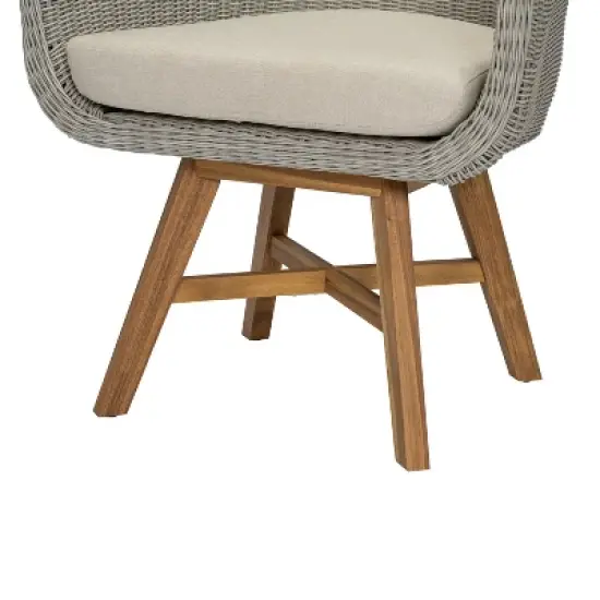 Christopher Knight Home Ione Outdoor Aluminum, Rattan and Acacia Dining Arm Chair with Cushion (Set of 2) image {7}