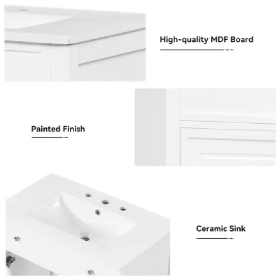 Mshliw 30" Bathroom Vanity with Ceramic Sink, Cabinet with Door & Two Drawers, Solid Wood & MDF Construction image {3}