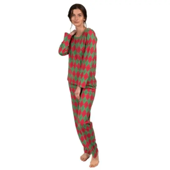 Leveret Womens Two Piece Cotton Argyle Christmas Pajamas image {5}