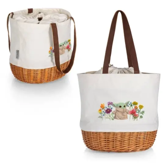 Picnic Time Mandalorian The Child with Flowers Coronado Canvas and Willow Basket Tote with Beige Canvas: Wicker Picnic Set image {1}