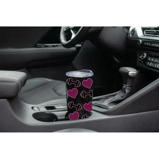 100 North 20 Ounce Stainless Steel On the Go Travel Tumbler With Push Top Lid, Hearts and Weights Black image {2}