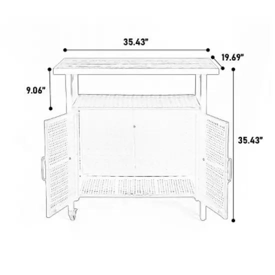 Outdoor Wicker Bar Cart, Bar Cart Outdoor With Wheels , Rolling Rattan Beverage Bar Counter Table Glass Top-Cuddlewood image {3}