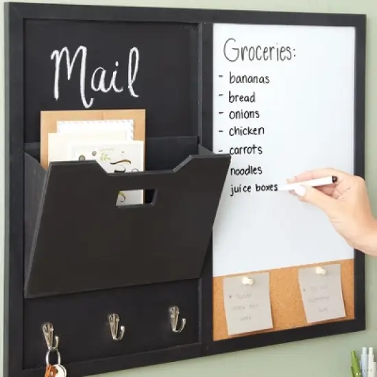 Juvale Message Center Bulletin Board, Magnetic Whiteboard, Chalkboard, Mail Holder, Corkboard, Key Hook image {2}