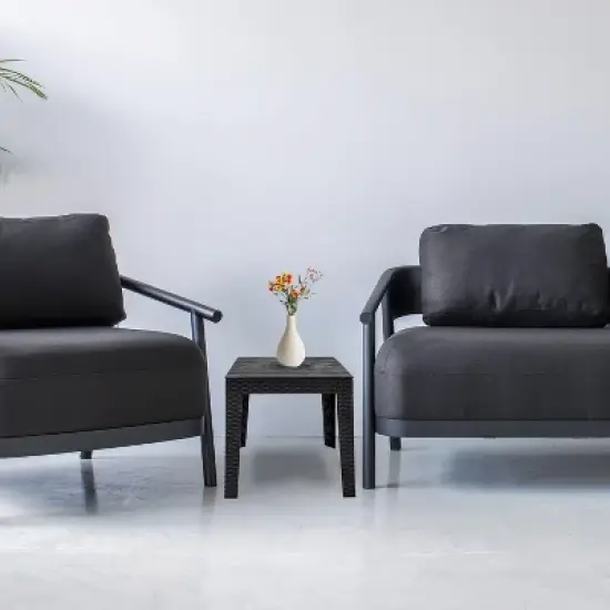 Sunnydaze Weather-Resistant Outdoor Side Table with Faux Wood Plank Tabletop - 16.5" Square - Black image {15}