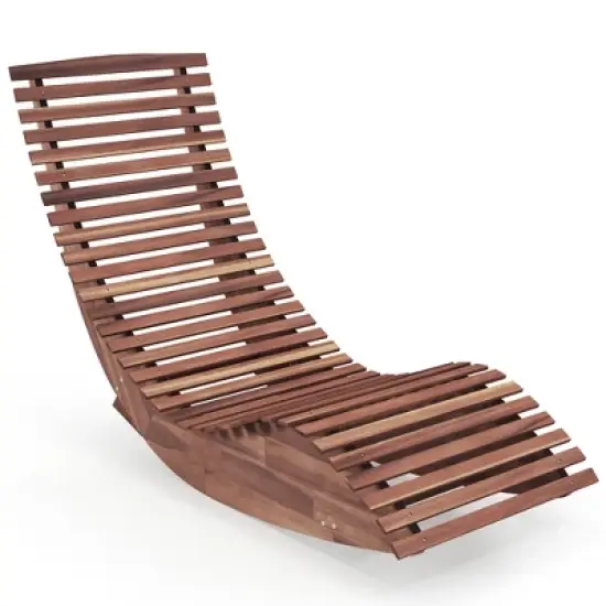 Tangkula Acacia Wood Patio Chaise Lounge Chair Outdoor Rocking Chair w/ Slatted Design image {10}