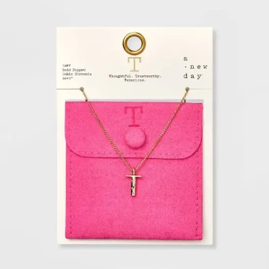Gold Dipped Cubic Zirconia Initial Pendant Necklace - A New Day&trade; Gold image {23}