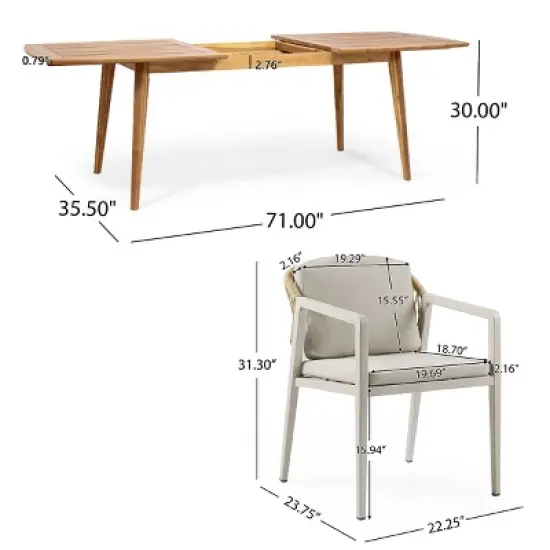 7-Piece Outdoor Dining Table and Chairs Set for 6, Acacia Wood Expandable Patio Table with Wicker Rattan Woven Chairs, Waterproof Cushions-Cuddlewood image {3}