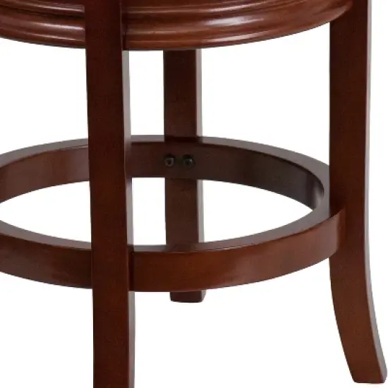 Flash Furniture 24'' High Backless Wood Counter Height Stool with Carved Apron and LeatherSoftSoft Swivel Seat image {6}