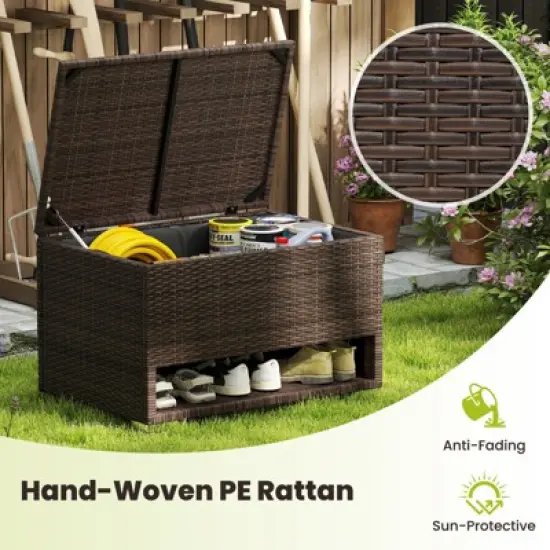 Tangkula 48 Gallon PE Wicker Rattan Deck Box w/ Shoe Rack Outdoor Storage Bin w/ Protective Liner image {8}
