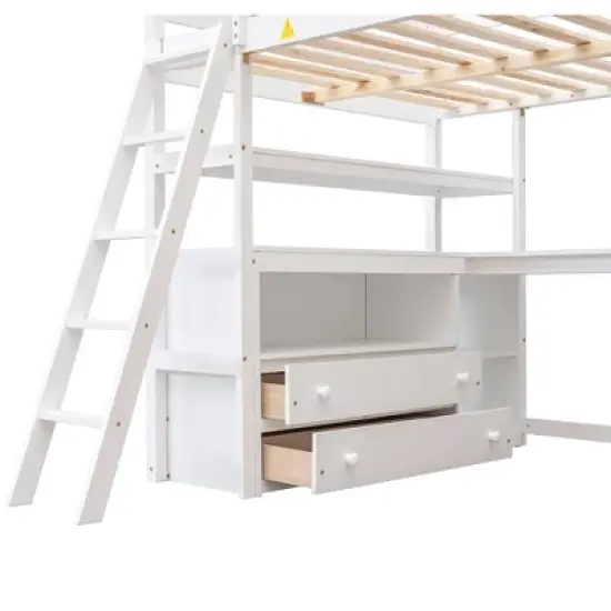 Full Size Loft Bed with Desk, Shelf and Two Built-in Drawers - ModernLuxe image {8}