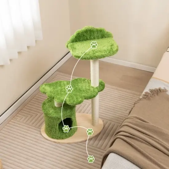 Tangkula 38" Cute Cat Tree Cat Condo Furniture w/ Fully Wrapped Sisal Scratching Posts image {2}