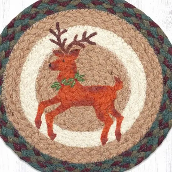 Earth Rugs Sustainable Holiday Table Mat &ndash; Round Jute Trivet with Reindeer Motif image {2}