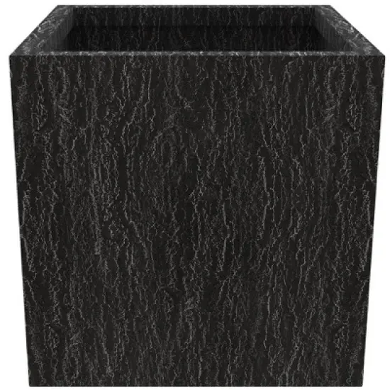 LeisureMod Verdura Square Dotted Black Fiberstone Planter Pot with Drainage Holes, Weather-Resistant for Indoor/Outdoor Use image {4}